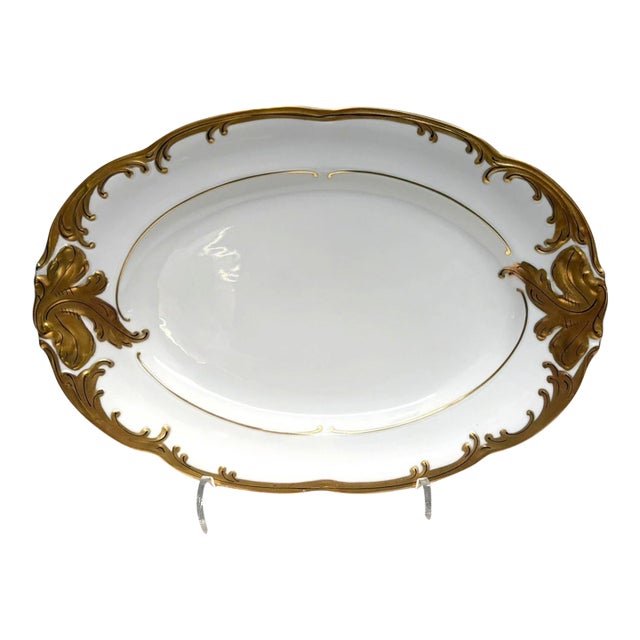 Vintage Walbrzych Wlb3 Gold Scroll Oval Serving Platter 13" Poland Porcelain For Sale