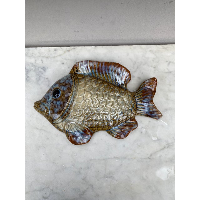 French Majolica Wall Fish Vallauris, Circa 1970. W / 11.7" , H /7.5 "
