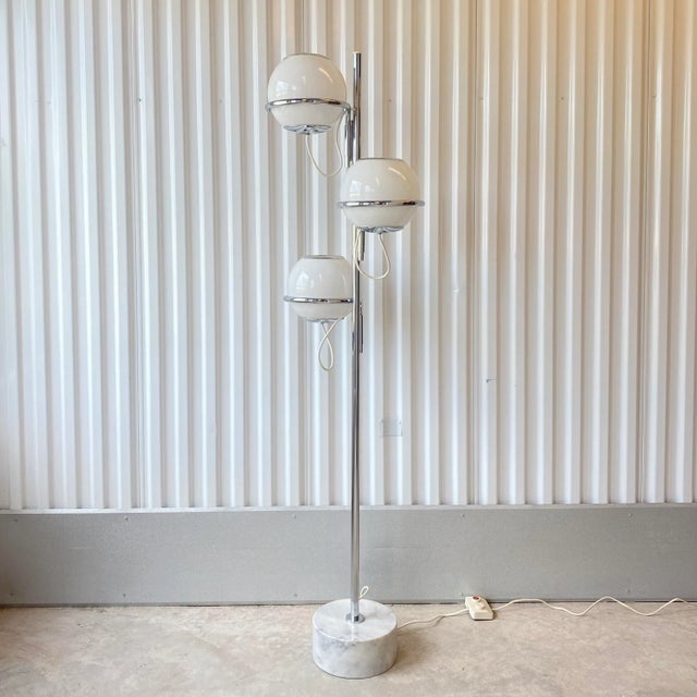1960s Reggiani Three Orb Chrome and Marble Floor Lamp For Sale - Image 13 of 13