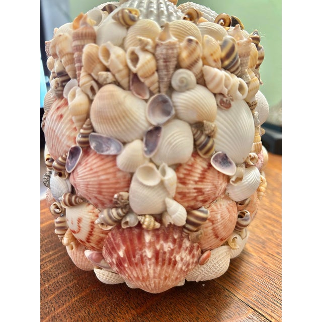 1990s Vintage Shell Encrusted Boho Chic Grotto Petite Lamp With Shade For Sale - Image 5 of 11