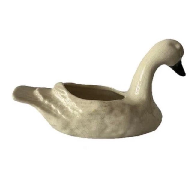 Mid-Century Modern Vintage Mid 20th Century White Swan Ceramic Planter For Sale - Image 3 of 10