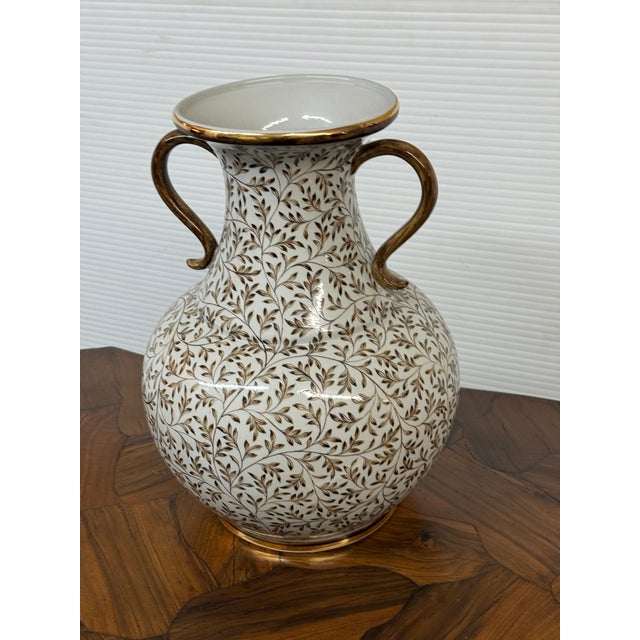 Maitland-Smith Hand-Painted Double-Handled Porcelain Urn Vase, Vintage For Sale - Image 9 of 12