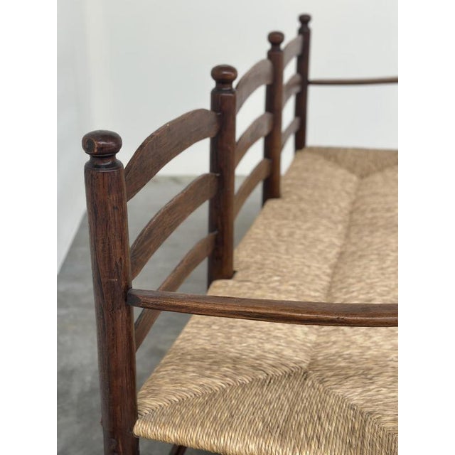 Antique French Provincial Radassier Bench in Oak with Rush Seat, France For Sale - Image 4 of 16