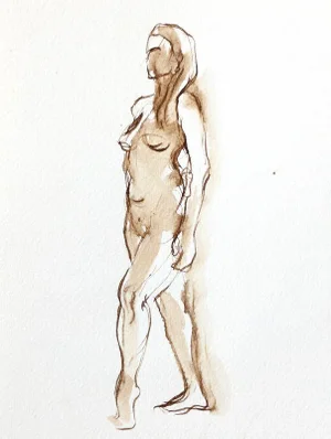 "Laura Standing Tall" Mounted Original Ink Nude Figure Drawing