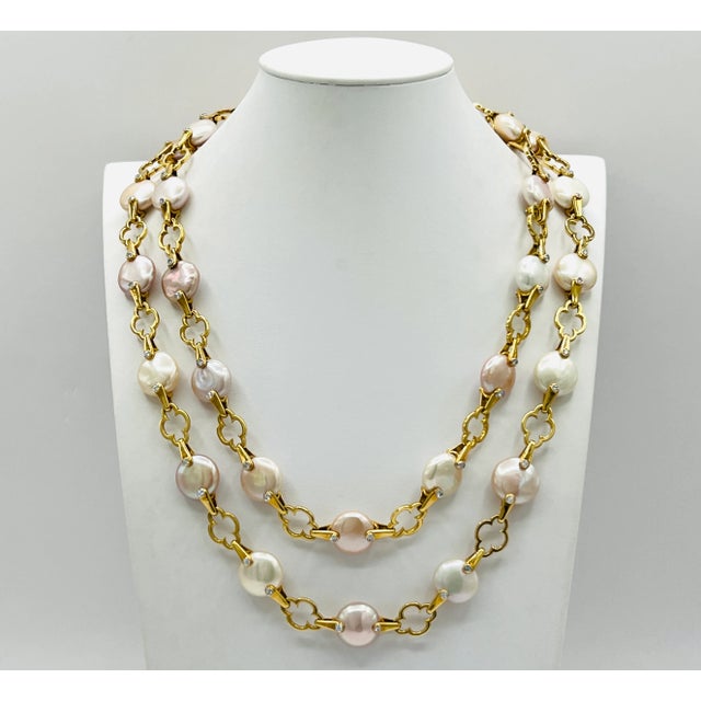 Estate Valentin Magro Fresh Water Cultured Pearls & Round Diamond Necklace For Sale - Image 9 of 11
