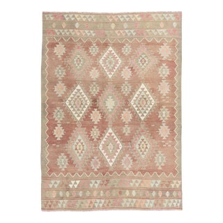 1940s Vintage Terracotta Turkish Kilim Area Rug 6'1 X 8'6 For Sale