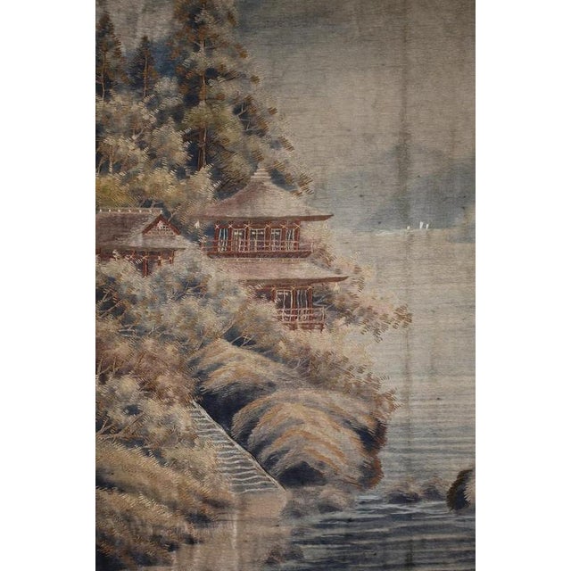 Japanese School, Lake under Mount Fuji, Embroidered Panel For Sale - Image 3 of 6