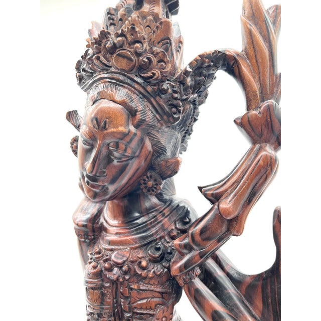Large Hand-Carved Sculpture of the Goddess Dewi Sri in Makassar Ebony, Bali, 1950s-1960s For Sale - Image 13 of 18