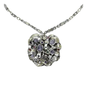 Signed 1960's Modernist Gold, Silver, & Multi-Gemstone Necklace by Resia Schor