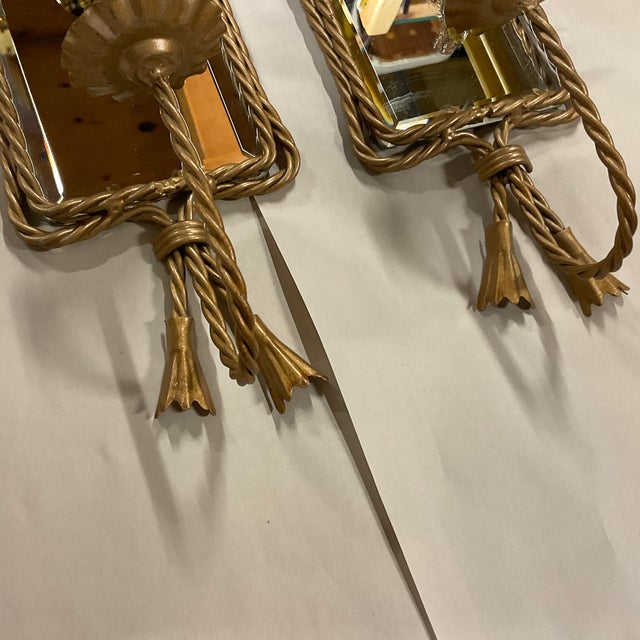 MidCentury French Twisted Metal Rope and Tassel Mirrored Candle Holder Scones a Pair. Chairish