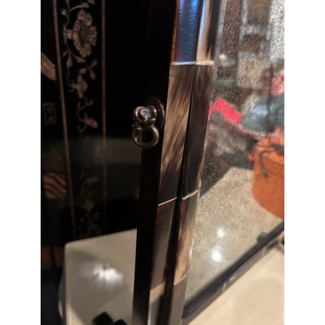 1940s Vintage English Horn & Aged Mirror Dressing Tabletop Mirror For Sale - Image 5 of 12