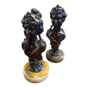 Circa 1870-1880 Pair French Grand Tour Bronze Female Busts