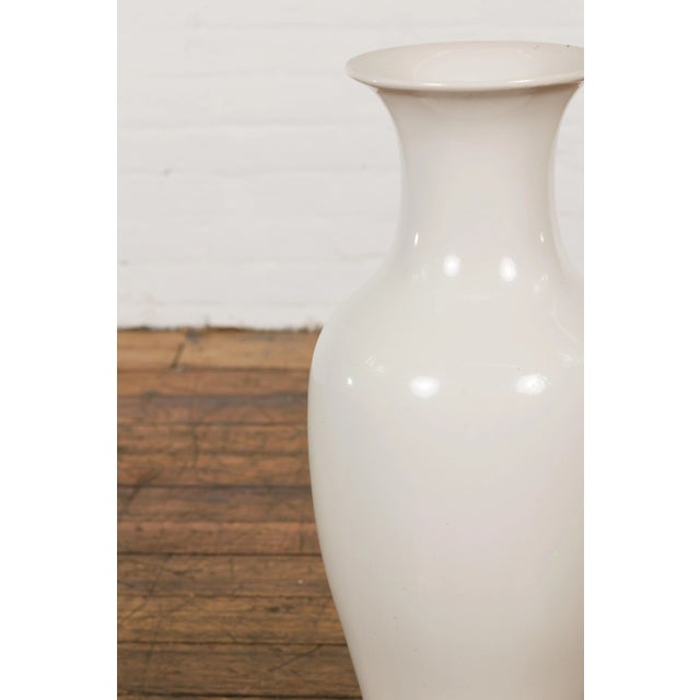 White Vintage White Curved Body & Flared Neck Vase For Sale - Image 8 of 12