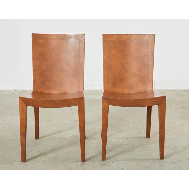 Modern Pair of Signed Karl Springer Goatskin Jmf Chairs, 1986 For Sale - Image 3 of 13