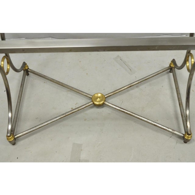 Late 20th Century Vintage Directoire Maison Jansen Style Steel & Brass Marble Top Console Table For Sale - Image 5 of 18