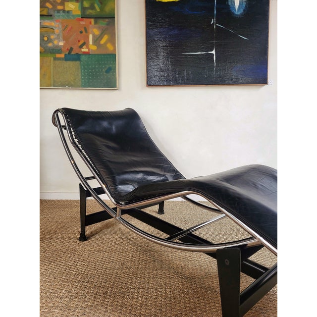 Vintage Chaise Lounge in Leather and Chrome Steel, 1980s For Sale - Image 4 of 5