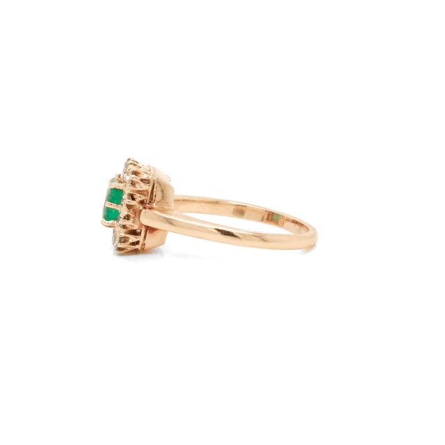 Metal Antique 14k Gold, Emerald, and Diamond Cocktail Ring For Sale - Image 7 of 12
