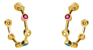 Multi Gemstone Gold Hoop Joy Earrings, 2 Pieces