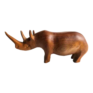 Vintage Hand Carved African Teak Wood Rhino Figurine