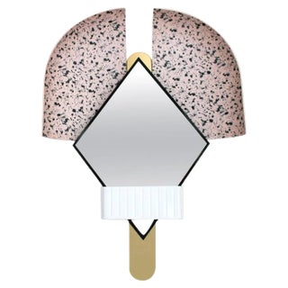 Italian Pink Bonnet Mirror in Gold Metal by Elena Salmistraro For Sale