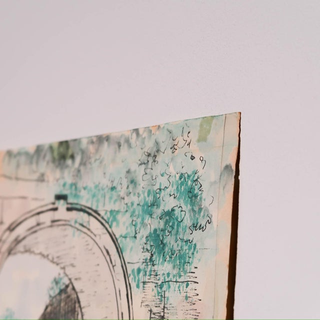 Vintage Signed Architectural Archway Ink and Watercolor Illustration on Paper by Artist Jorge Dunn For Sale In Tulsa - Image 6 of 12