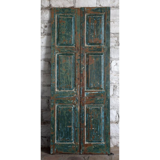 Mid-Century Modern Antique Blue Floral Carved Sliding Barn Door – Handcrafted Statement Door 80x32 For Sale - Image 3 of 4