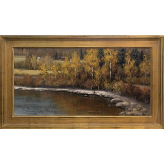 Along the Back Roads by Seth Winegar | Oil on Panel Autumn Aspens Along a River For Sale