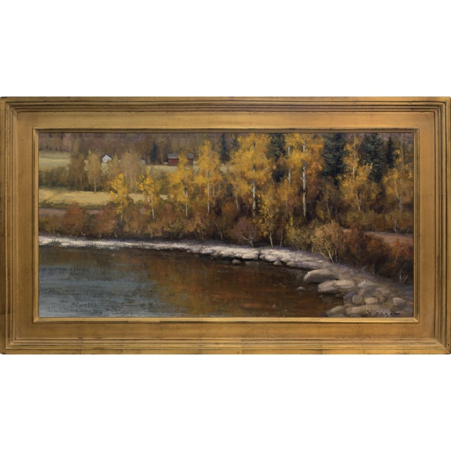 Along the Back Roads by Seth Winegar | Oil on Panel Autumn Aspens Along a River For Sale