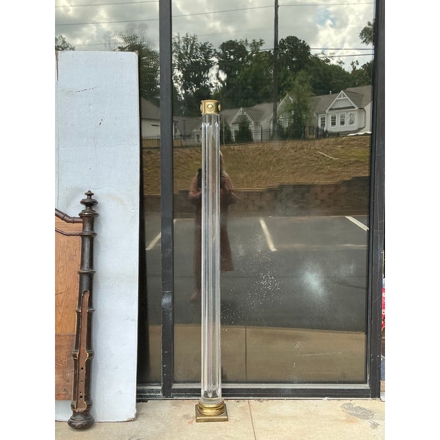 Metal Mid-Century Modern Italian Neo-Classical Style Lucite & Brass Pedestals Columns or Floor Lamps - Pair For Sale - Image 7 of 9