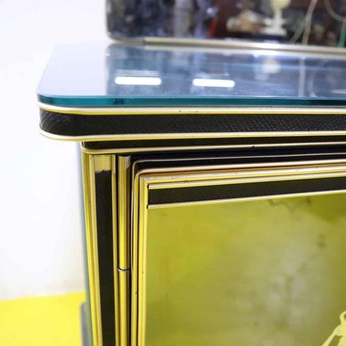 Credenza with Mirror and Black Glass Doors For Sale - Image 3 of 18