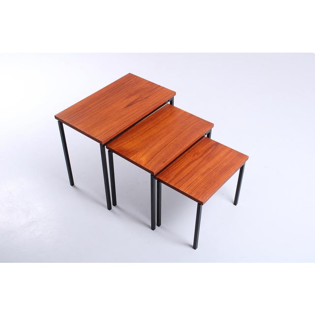 Teak and Black Iron Nesting Tables by Cees Braakman for Pastoe, 1950s, Set of 3 For Sale - Image 16 of 18