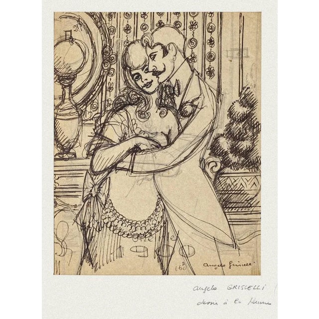 The Couple is and original drawing in pencil and China Ink on paper realized by Angelo Griscelli (1893 - 1970) The state...