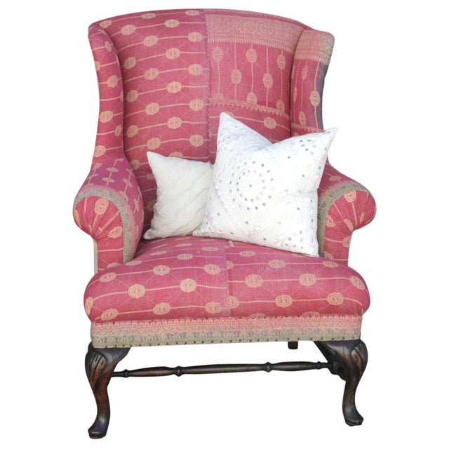 Kantha Reupholstered Wingback Chair Chairish