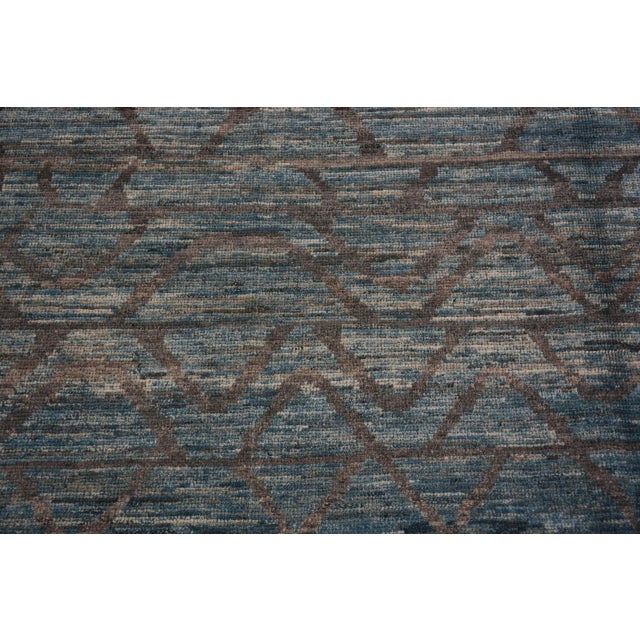 Nazmiyal Collection Blue and Brown Abstract Wavy Modern Rug For Sale - Image 4 of 6