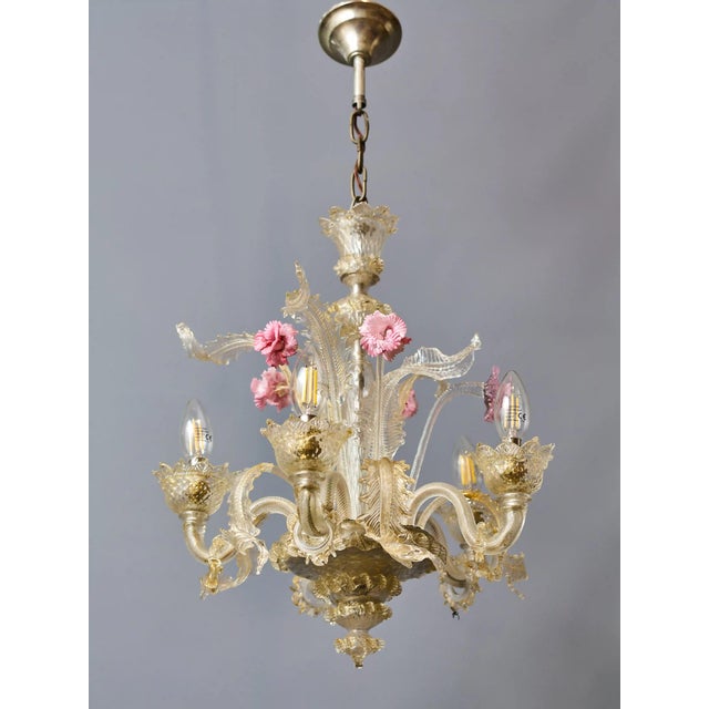 Venetian Five-Arm Murano Glass Chandelier For Sale - Image 12 of 12