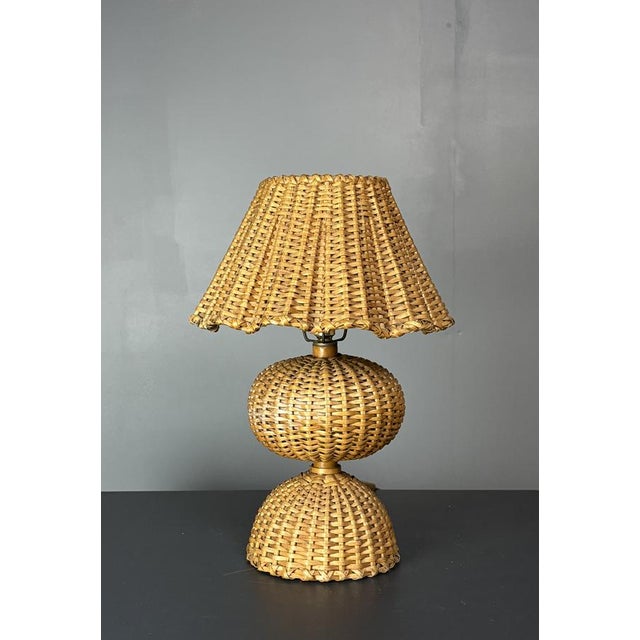 Mid-Century French Rattan Wicker Mushroom Table Lamp, 1960s For Sale - Image 10 of 14