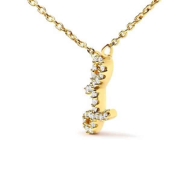 Contemporary 10K Yellow Gold Diamond Accent "L" Initial Script Style Pendant Necklace For Sale - Image 3 of 5