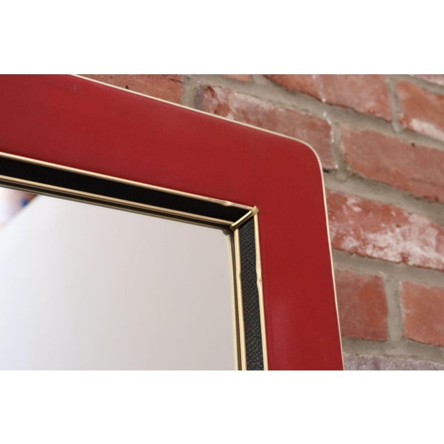 Vintage Umberto Mascagni Upholstered Wall Mirror With Leather and Brass Border For Sale In New York - Image 6 of 18