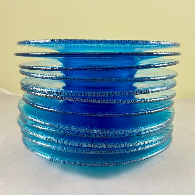 Fenton Art Glass Company 1920s Fenton Celeste Blue Stretch Glass Plates, Set of 12 For Sale - Image 4 of 18