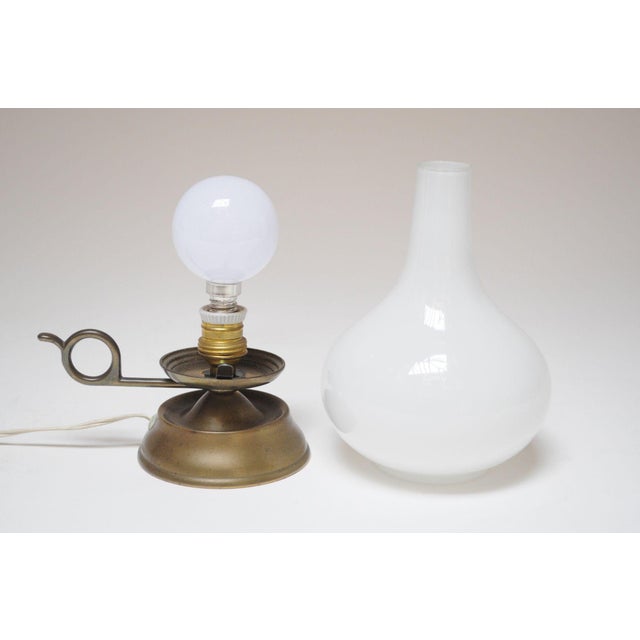 Pair of Petite Vintage Italian Chamberstick Glass and Brass Bedside Lamps For Sale In New York - Image 6 of 12