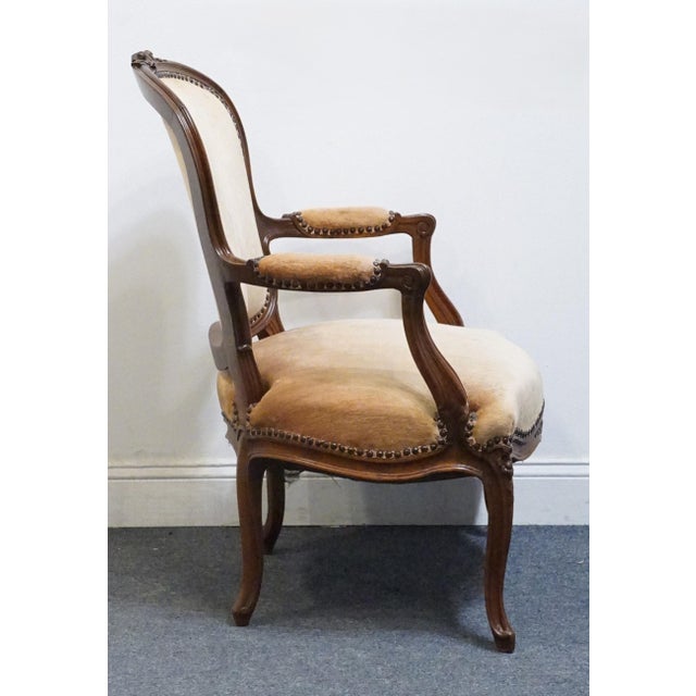 Wood High End Vintage Walnut Louis XV French Provincial Accent Arm Chair For Sale - Image 7 of 9