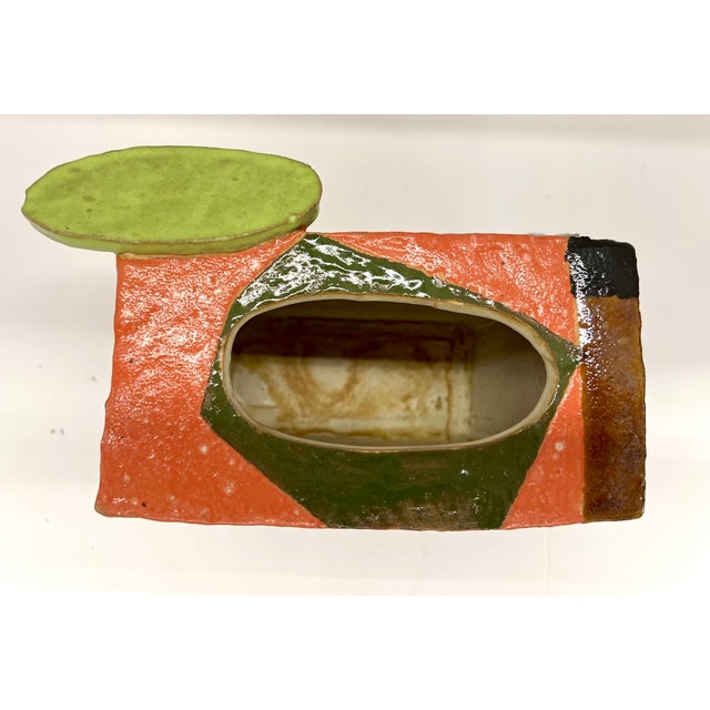 Signed “Gill” (2012) Sculptural Ceramic Vessel / Planter Polychrome Slab Built Studio Art John Gill For Sale In Detroit - Image 6 of 13