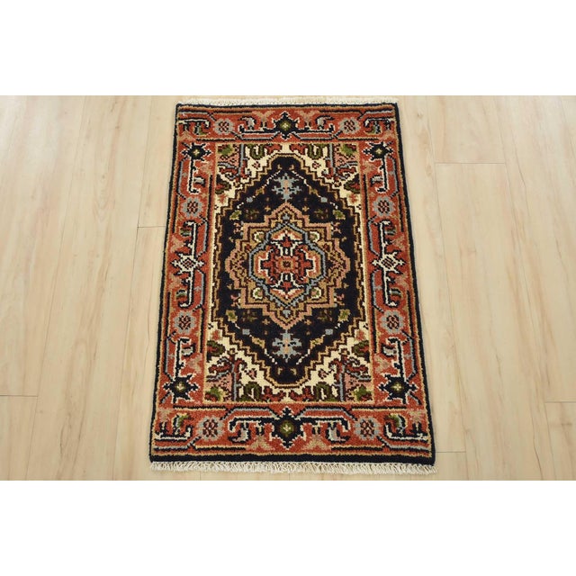 Tribal Heriz Rug 2′ X 3′ Blue Wool Tribal Hand-Knotted Oriental Carpet For Sale - Image 3 of 8