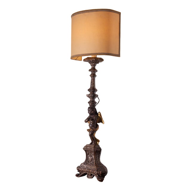 Italian Table Lamp in Gilded Wood, 1700s For Sale