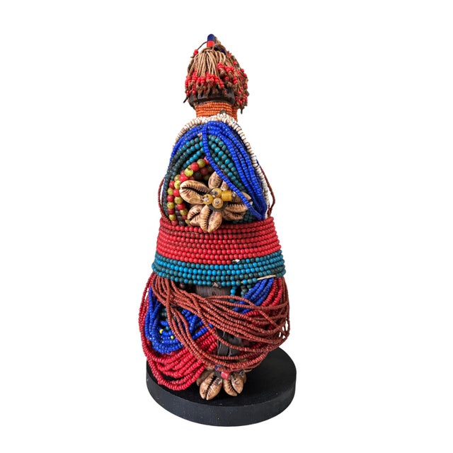Red Vintage African Beaded Namji Twin Fertility Dolls Cameroon W/Wood Stand 11" H For Sale - Image 8 of 9