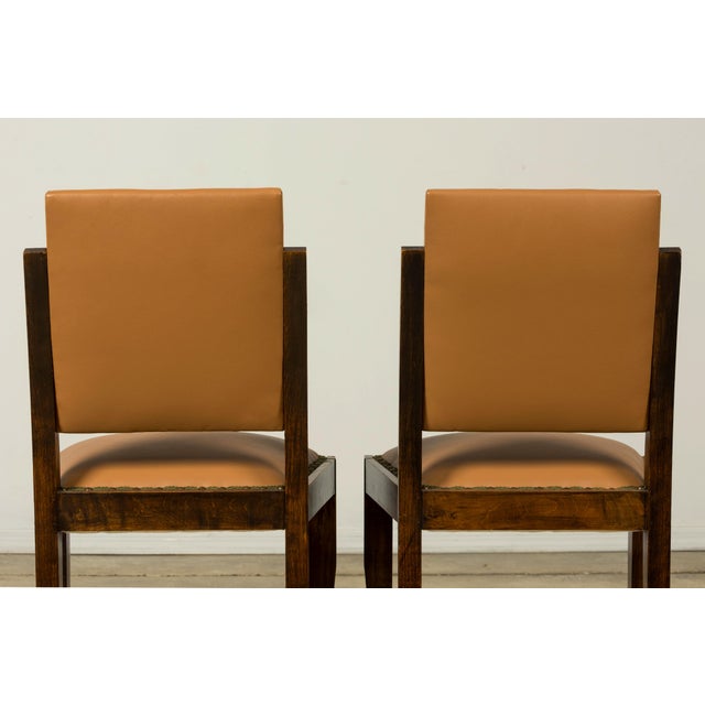 Set of 6 1930s French Art Deco Maple Dining Chairs in Tan Leather For Sale - Image 18 of 18