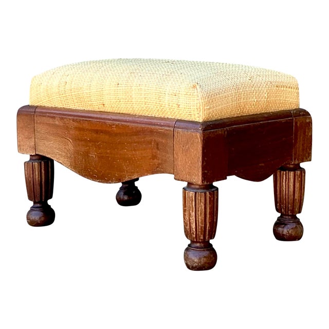 Vintage Grasscloth Footstool For Sale