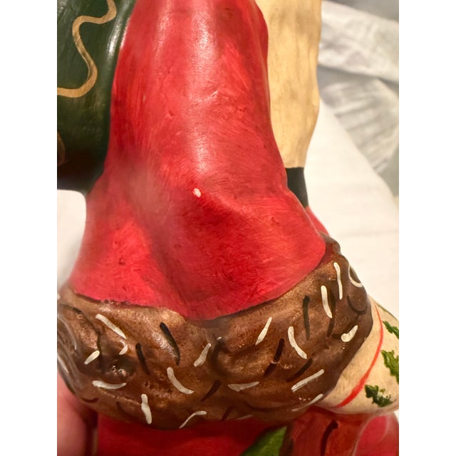 Brick Red Vaillancourt Folk Art “Father Christmas With Walking Stick” For Sale - Image 8 of 8
