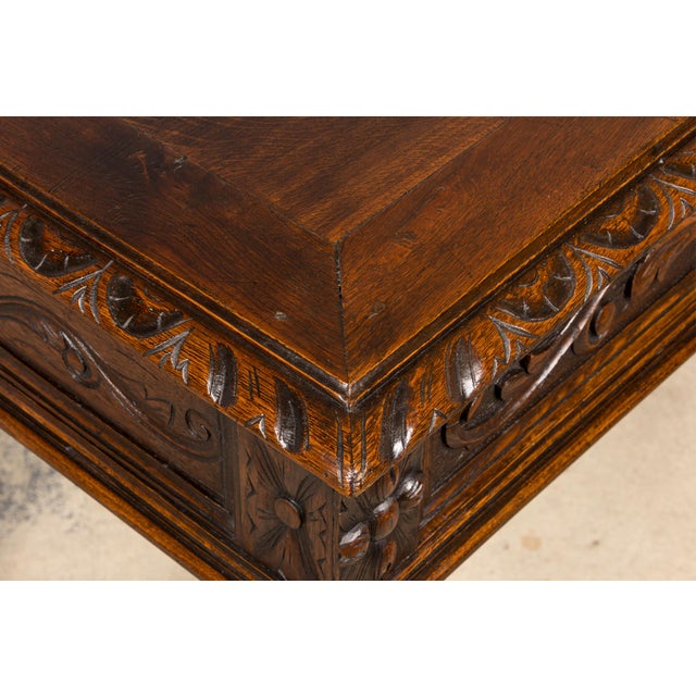 Wood Late 19th Century French Henry II Carved Oak Writing Table For Sale - Image 7 of 18