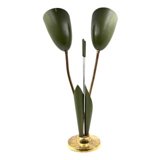 Mid-Century Modern Green Lily Shaped Two Lights Lamp, Italy, 1950 For Sale